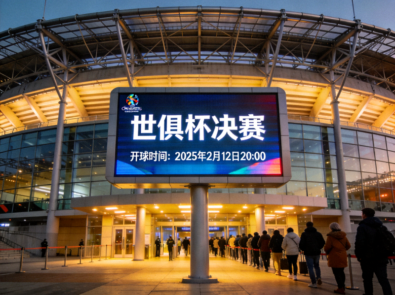 世俱杯决赛场地外观与开球时间公告牌